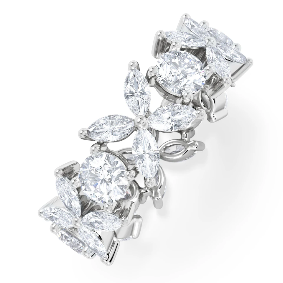 Luxe Floral 3.20ct Marquise and Round Cut Lab Diamond Eternity Ring in 18K White Gold