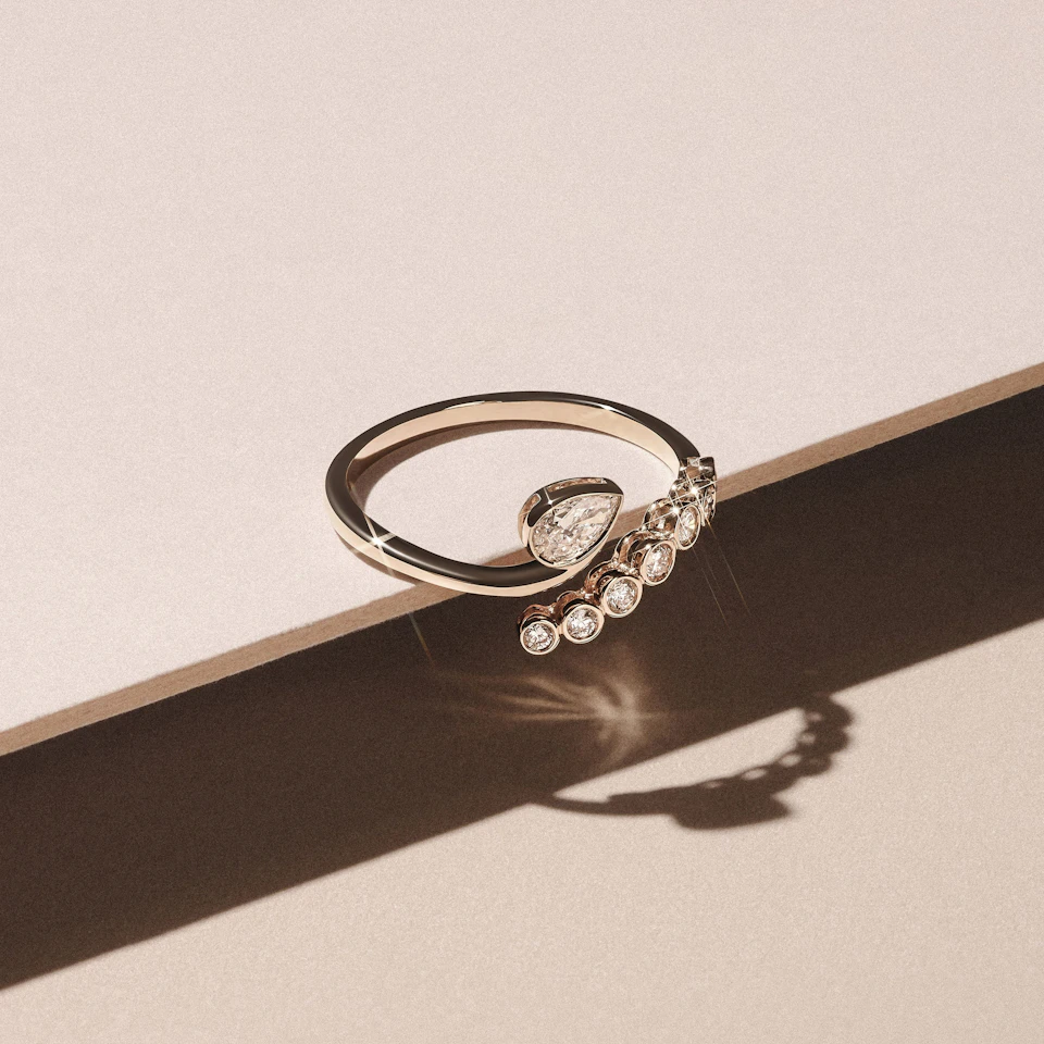 Skyline 0.45ct Pear and Round Cut Lab Diamond Ring in 14K Yellow Gold