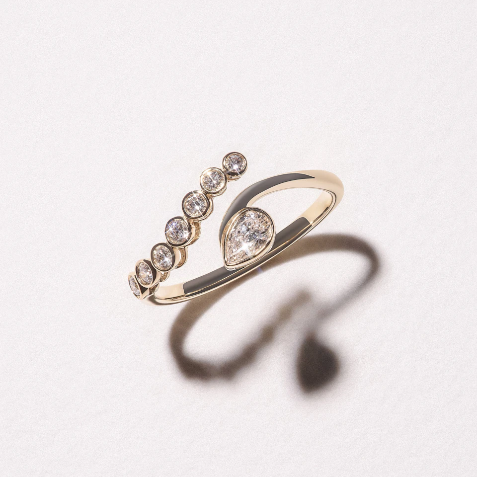 Skyline 0.45ct Pear and Round Cut Lab Diamond Ring in 14K Yellow Gold