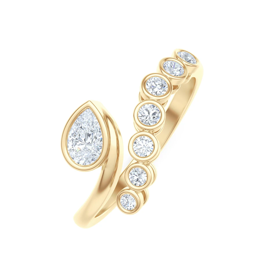 Skyline 0.45ct Pear and Round Cut Lab Diamond Ring in 14K Yellow Gold