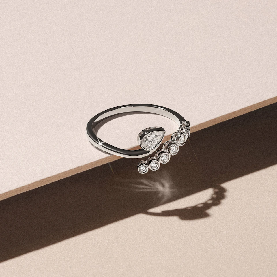 Skyline 0.45ct Pear and Round Cut Lab Diamond Ring in 14K White Gold