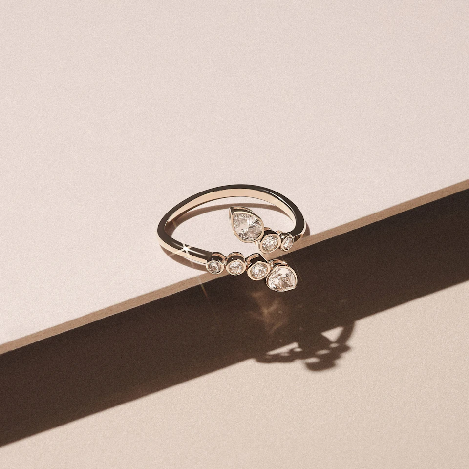Skyline 0.70ct Pear and Round Cut Lab Diamond Ring in 14K Yellow Gold