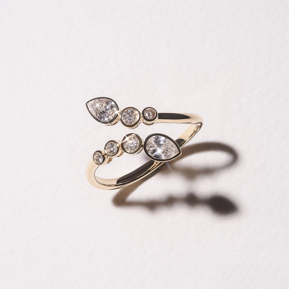 Skyline 0.70ct Pear and Round Cut Lab Diamond Ring in 14K Yellow Gold