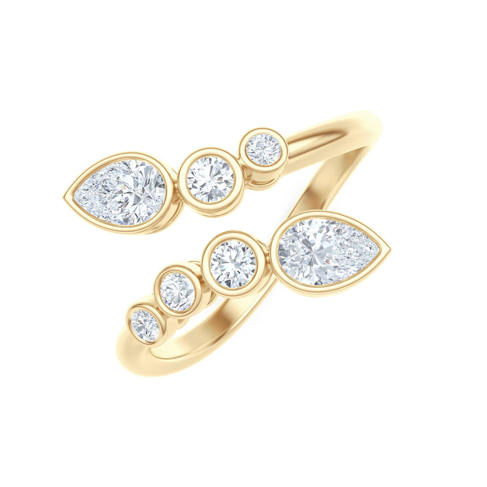 Skyline 0.70ct Pear and Round Cut Lab Diamond Ring in 14K Yellow Gold