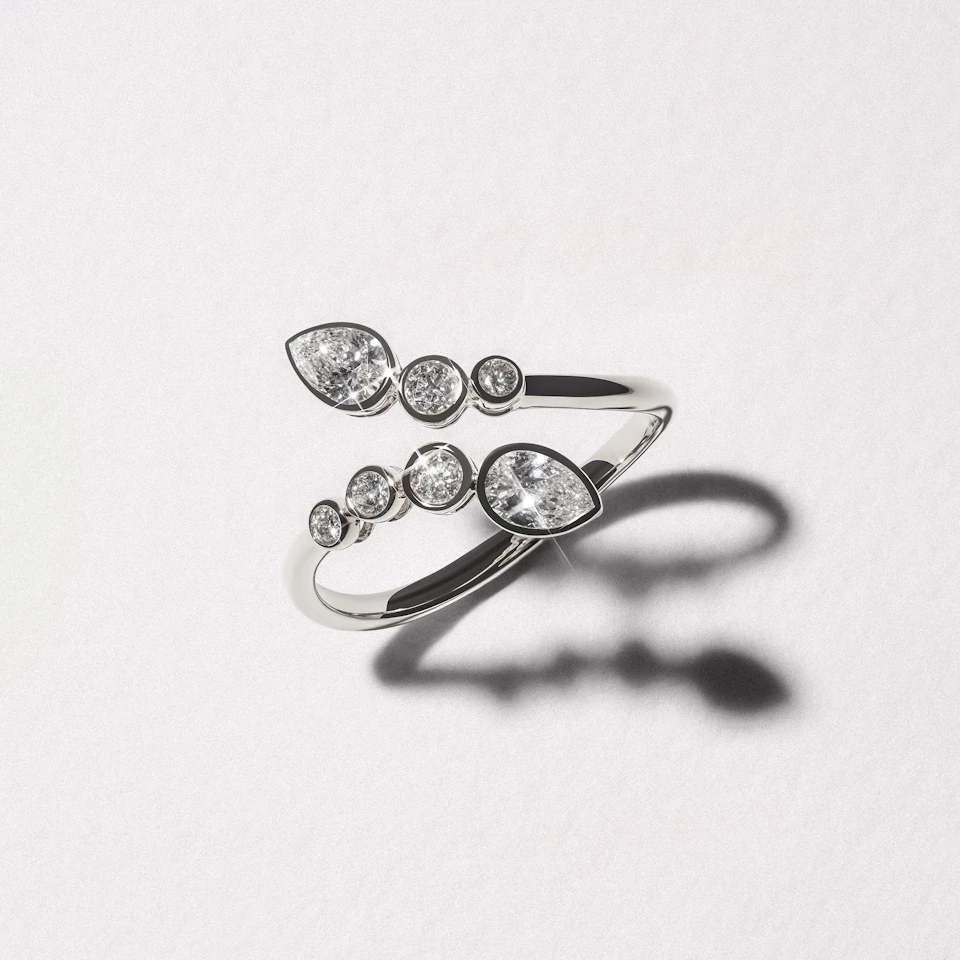 Skyline 0.70ct Pear and Round Cut Lab Diamond Ring in 14K White Gold