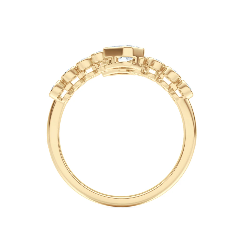Skyline 0.75ct Emerald and Round Cut Lab Diamond Ring in 14K Yellow Gold