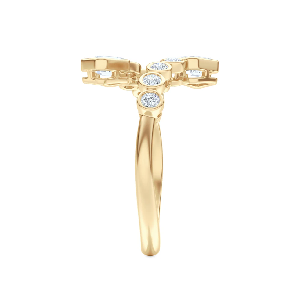 Skyline 0.75ct Emerald and Round Cut Lab Diamond Ring in 14K Yellow Gold