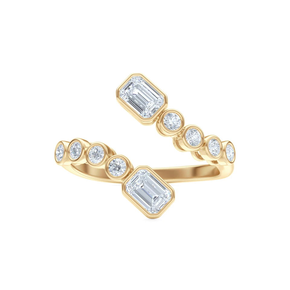 Skyline 0.75ct Emerald and Round Cut Lab Diamond Ring in 14K Yellow Gold
