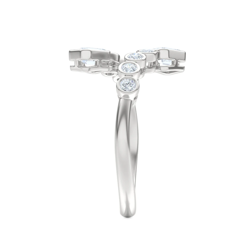 Skyline 0.75ct Emerald and Round Cut Lab Diamond Ring in 14K White Gold