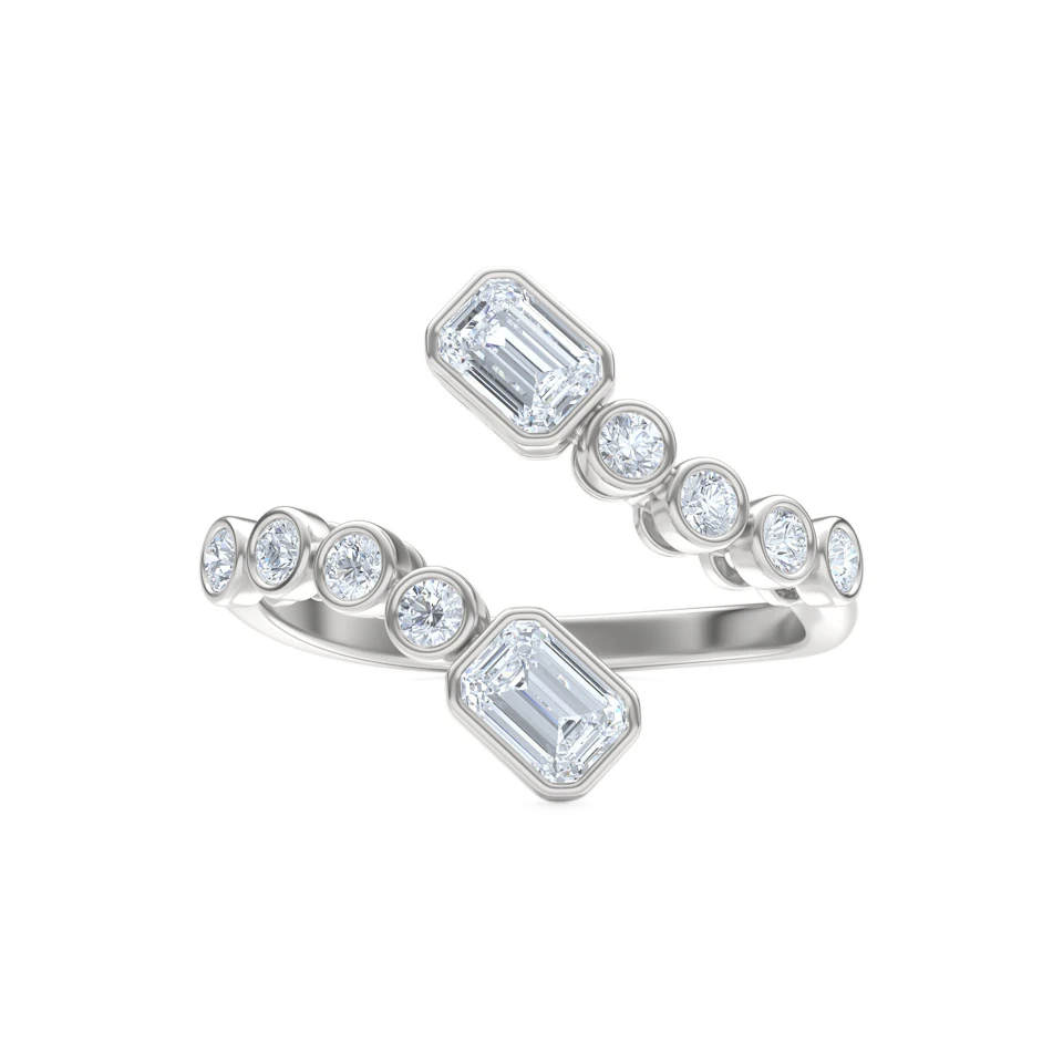 Skyline 0.75ct Emerald and Round Cut Lab Diamond Ring in 14K White Gold
