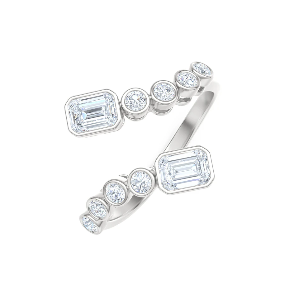 Skyline 0.75ct Emerald and Round Cut Lab Diamond Ring in 14K White Gold