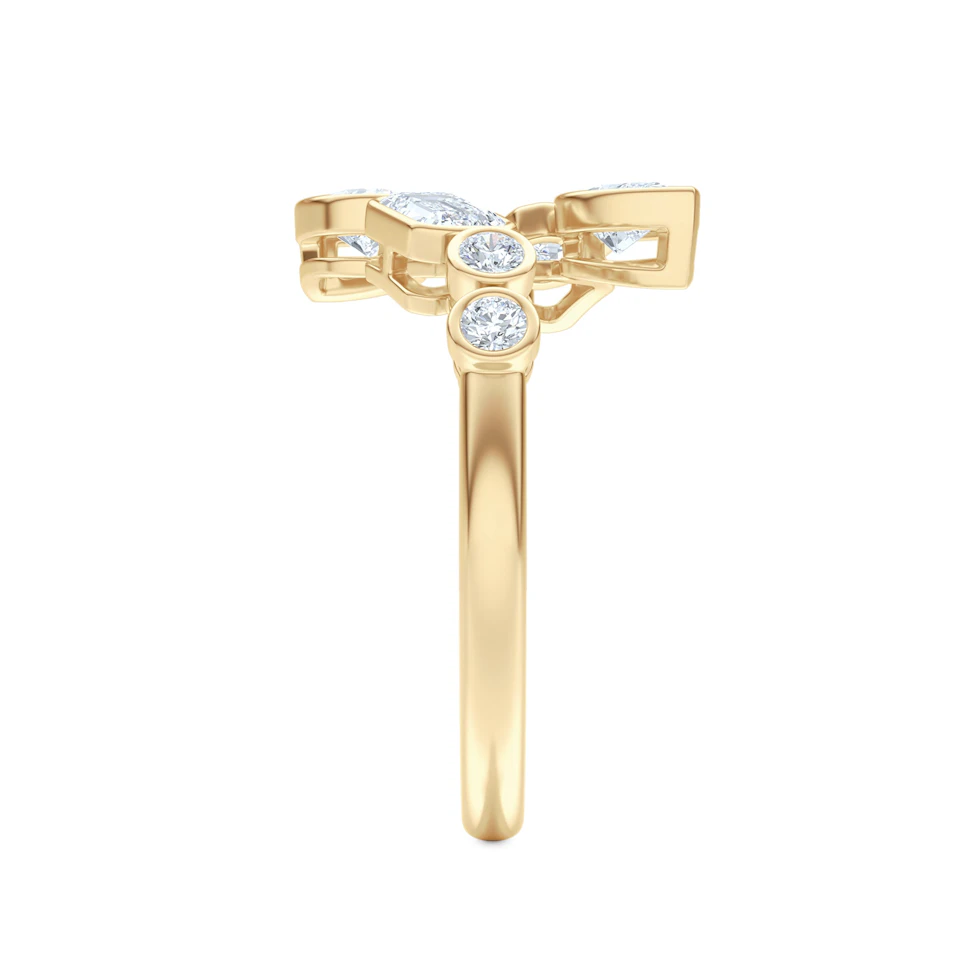 Skyline 1.15ct Pear, Emerald and Round Cut Lab Diamond Ring in 14K Yellow Gold