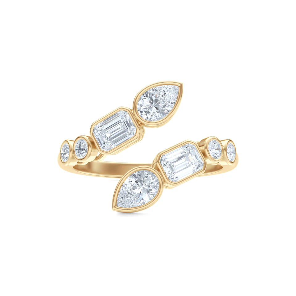 Skyline 1.15ct Pear, Emerald and Round Cut Lab Diamond Ring in 14K Yellow Gold