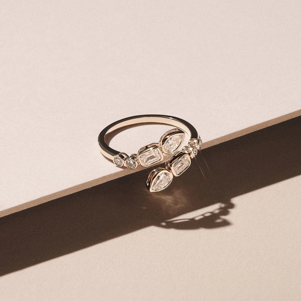 Skyline 1.15ct Pear, Emerald and Round Cut Lab Diamond Ring in 14K Yellow Gold