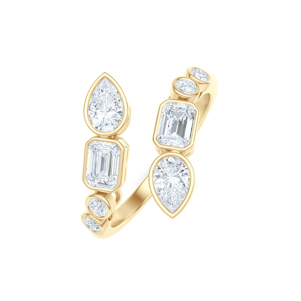 Skyline 1.15ct Pear, Emerald and Round Cut Lab Diamond Ring in 14K Yellow Gold