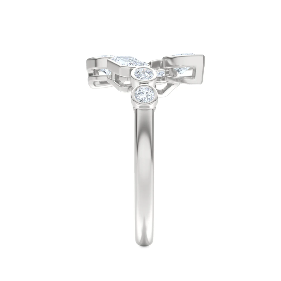 Skyline 1.15ct Pear, Emerald and Round Cut Lab Diamond Ring in 14K White Gold