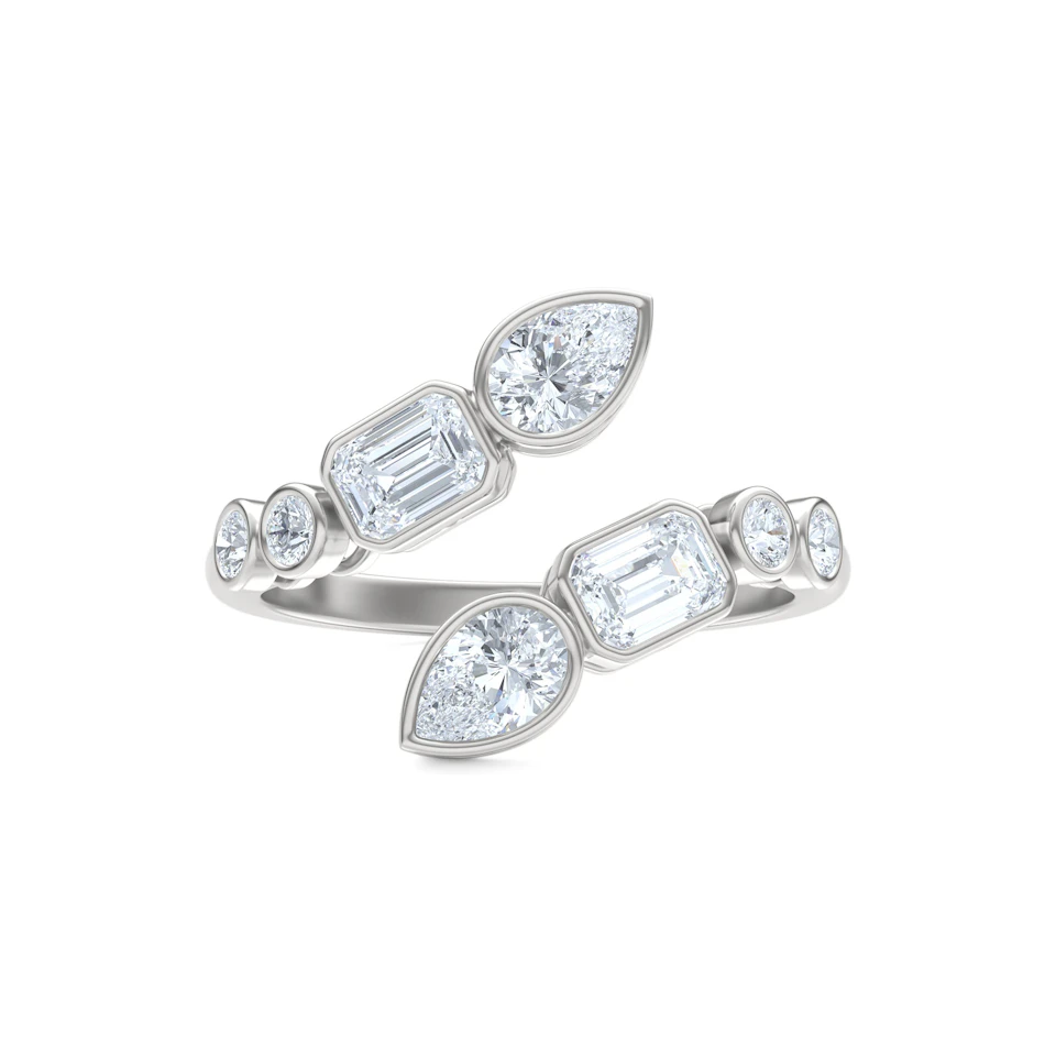 Skyline 1.15ct Pear, Emerald and Round Cut Lab Diamond Ring in 14K White Gold