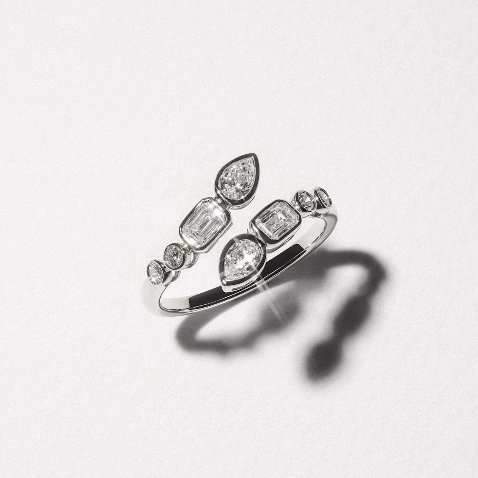 Skyline 1.15ct Pear, Emerald and Round Cut Lab Diamond Ring in 14K White Gold