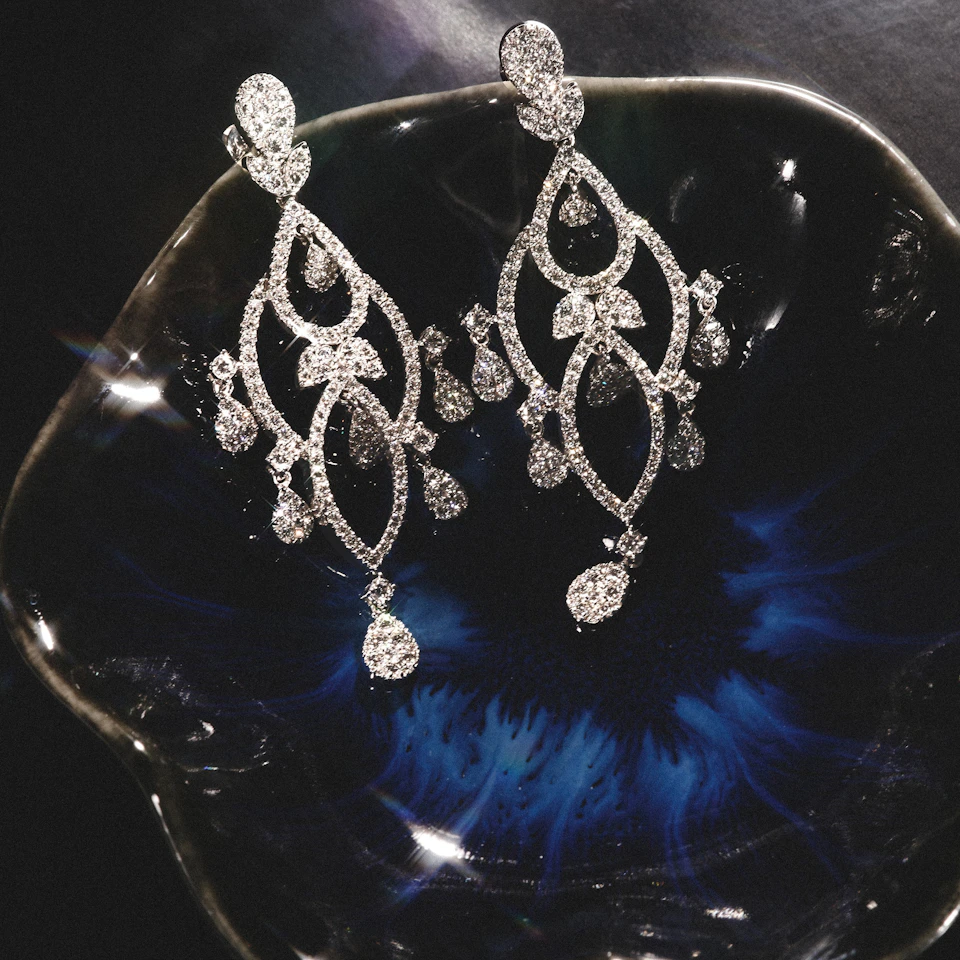 Diamond Pyrus Drop Chandelier Earrings 5ct in 18K White Gold P3402