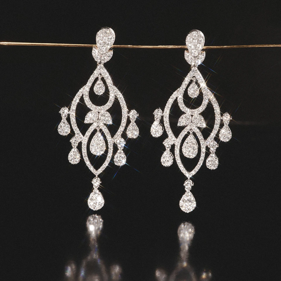 Diamond Pyrus Drop Chandelier Earrings 5ct in 18K White Gold P3402