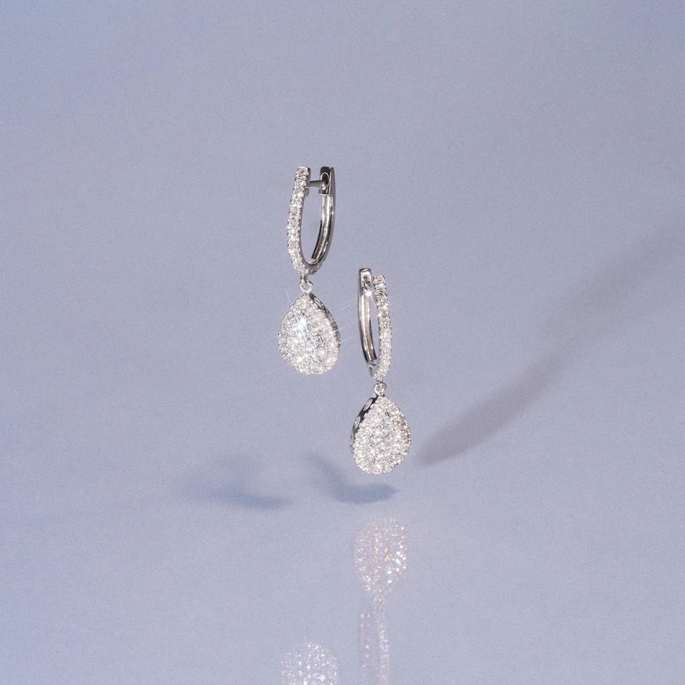 Lab Diamond Pear Cluster Earrings Pave 1ct Set in 9K White Gold