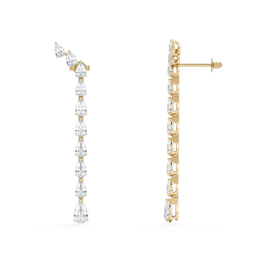 LUXE 4.00ct Lab Diamond Drop Earrings with IGI Certified Pear-Cut Diamonds in 18K Yellow Gold