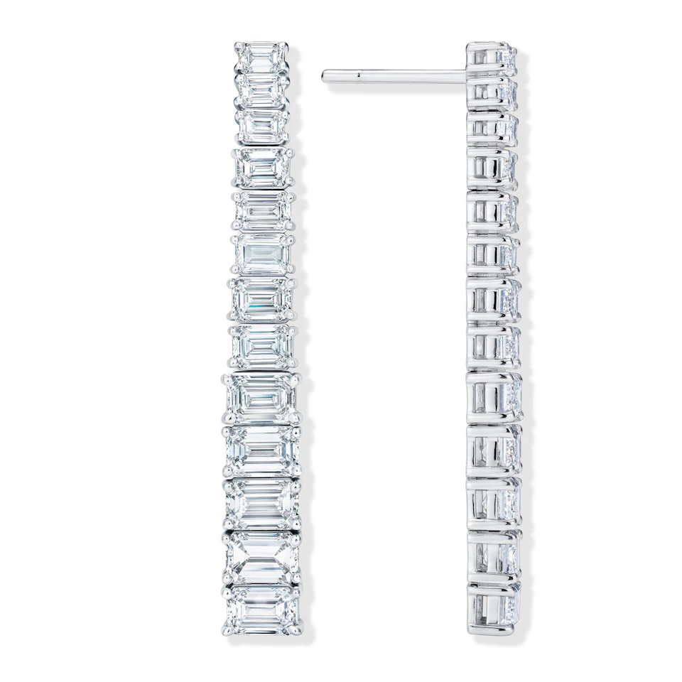 LUXE 7.00ct Lab Diamond Drop Earrings with IGI Certified Emerald-Cut Diamonds in 18K White Gold