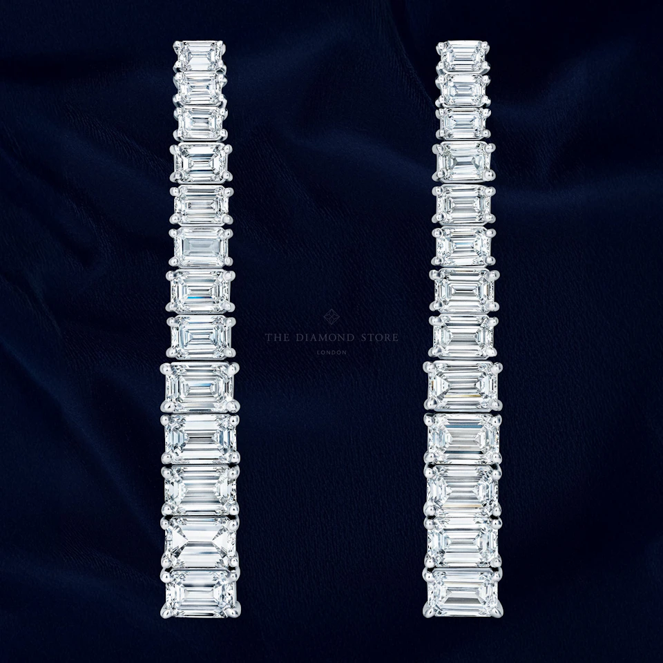 LUXE 7.00ct Lab Diamond Drop Earrings with IGI Certified Emerald-Cut Diamonds in 18K White Gold