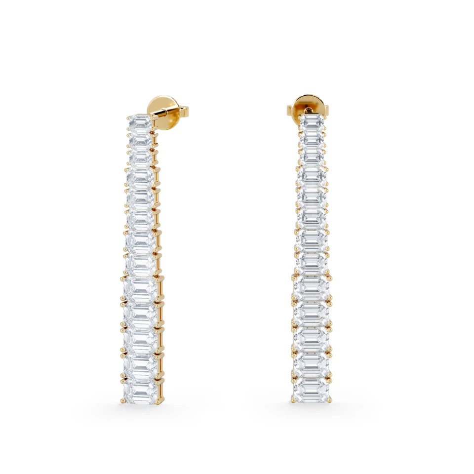 LUXE 7.00ct Lab Diamond Drop Earrings with IGI Certified Emerald-Cut Diamonds in 18K Yellow Gold