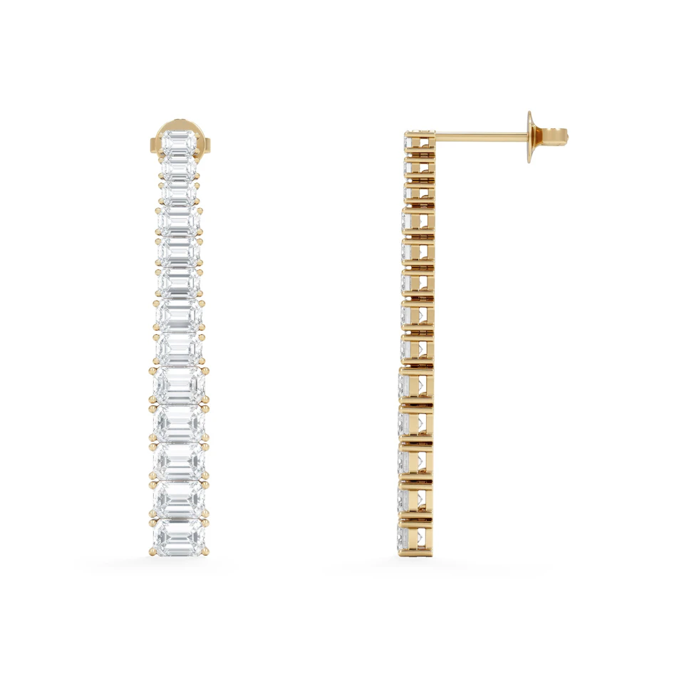 LUXE 7.00ct Lab Diamond Drop Earrings with IGI Certified Emerald-Cut Diamonds in 18K Yellow Gold