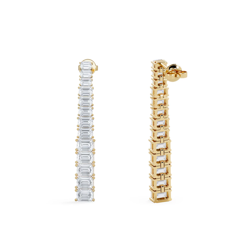 LUXE 7.00ct Lab Diamond Drop Earrings with IGI Certified Emerald-Cut Diamonds in 18K Yellow Gold