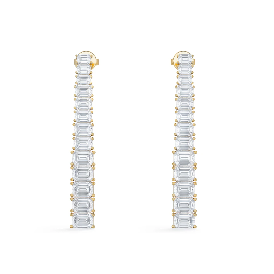 LUXE 7.00ct Lab Diamond Drop Earrings with IGI Certified Emerald-Cut Diamonds in 18K Yellow Gold