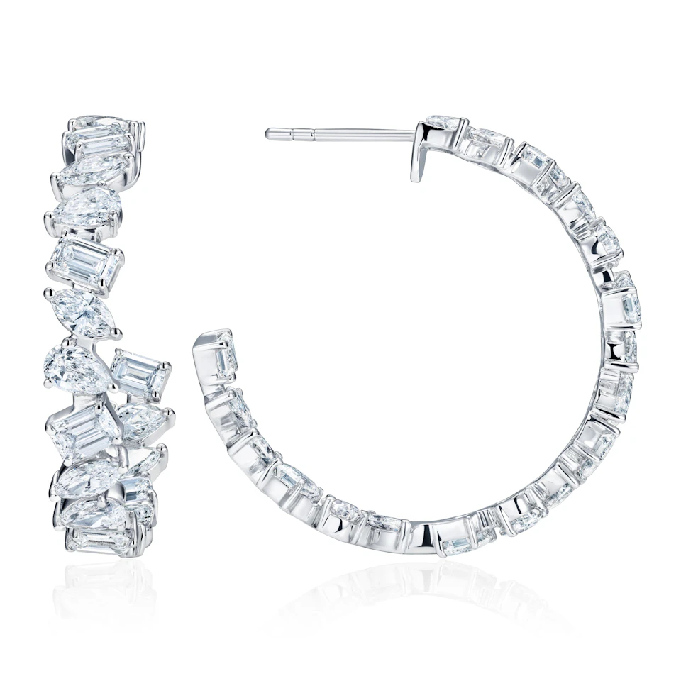 LUXE 8.00ct Lab Diamond Hoop Earrings with IGI Certified Mixed-Cut Diamonds in 18K White Gold