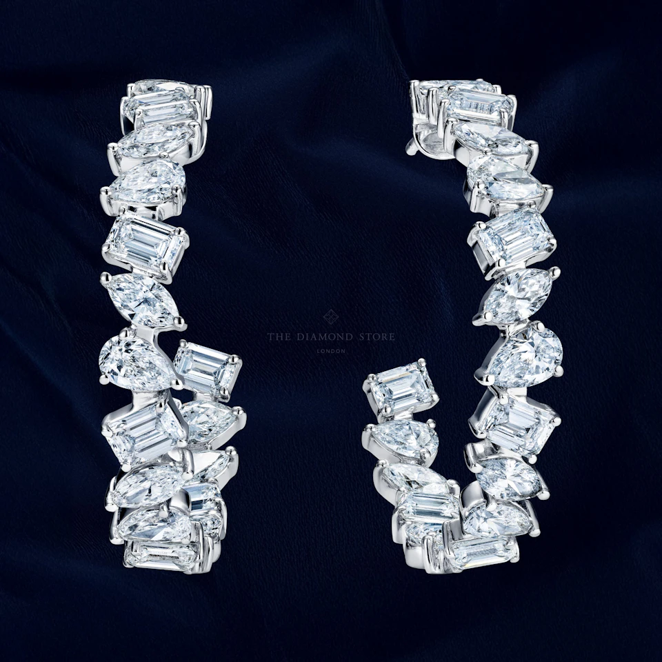 LUXE 8.00ct Lab Diamond Hoop Earrings with IGI Certified Mixed-Cut Diamonds in 18K White Gold