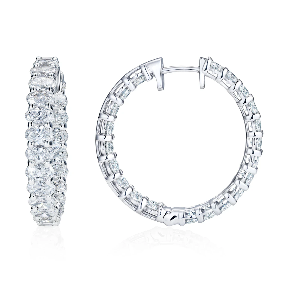 LUXE 8.00ct Lab Diamond Hoop Earrings with IGI Certified Oval-Cut Diamonds in 18K White Gold
