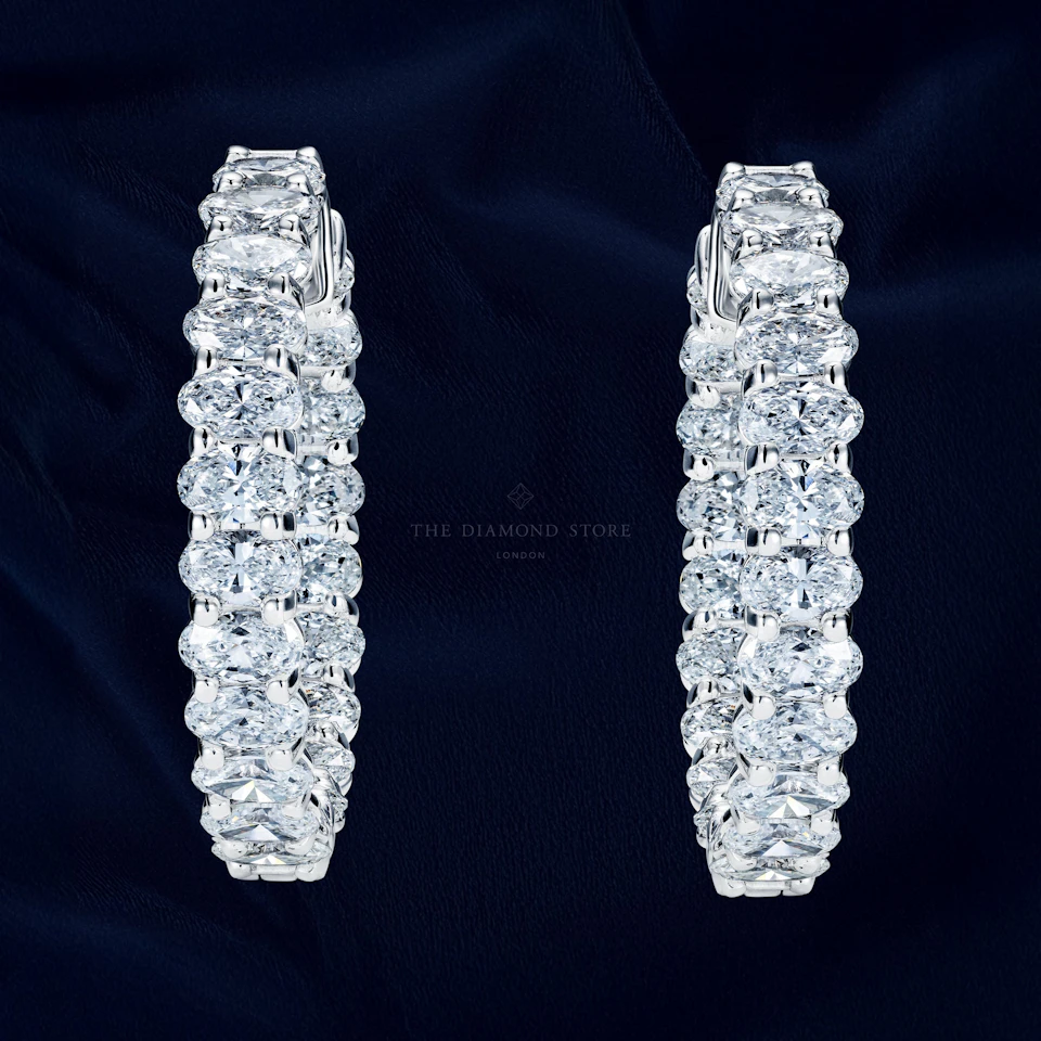 LUXE 8.00ct Lab Diamond Hoop Earrings with IGI Certified Oval-Cut Diamonds in 18K White Gold