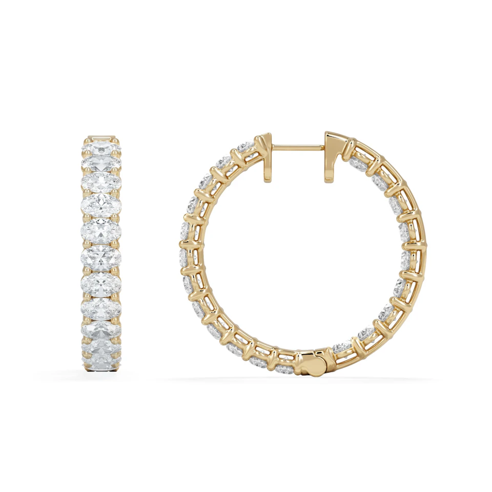 LUXE 8.00ct Lab Diamond Hoop Earrings with IGI Certified Oval-Cut Diamonds in 18K Yellow Gold