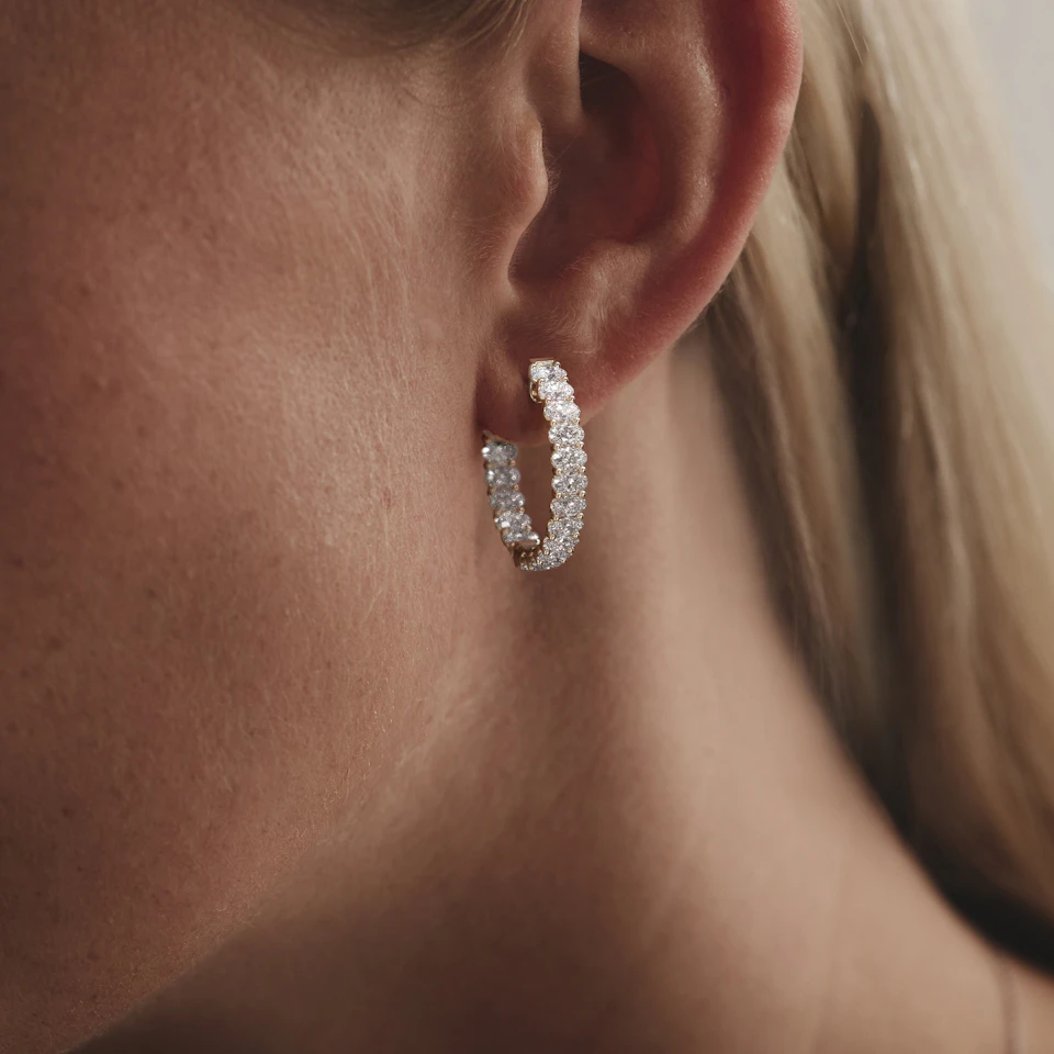 LUXE 8.00ct Lab Diamond Hoop Earrings with IGI Certified Oval-Cut Diamonds in 18K Yellow Gold
