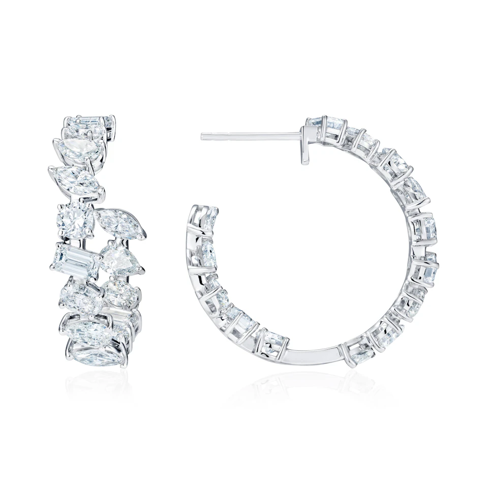 LUXE 8.00ct Lab Diamond Hoop Earrings with IGI Certified Asymmetrical-Cut Diamonds in 18K White Gold