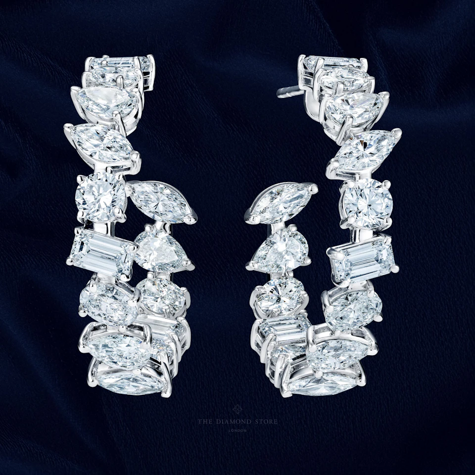 LUXE 8.00ct Lab Diamond Hoop Earrings with IGI Certified Asymmetrical-Cut Diamonds in 18K White Gold