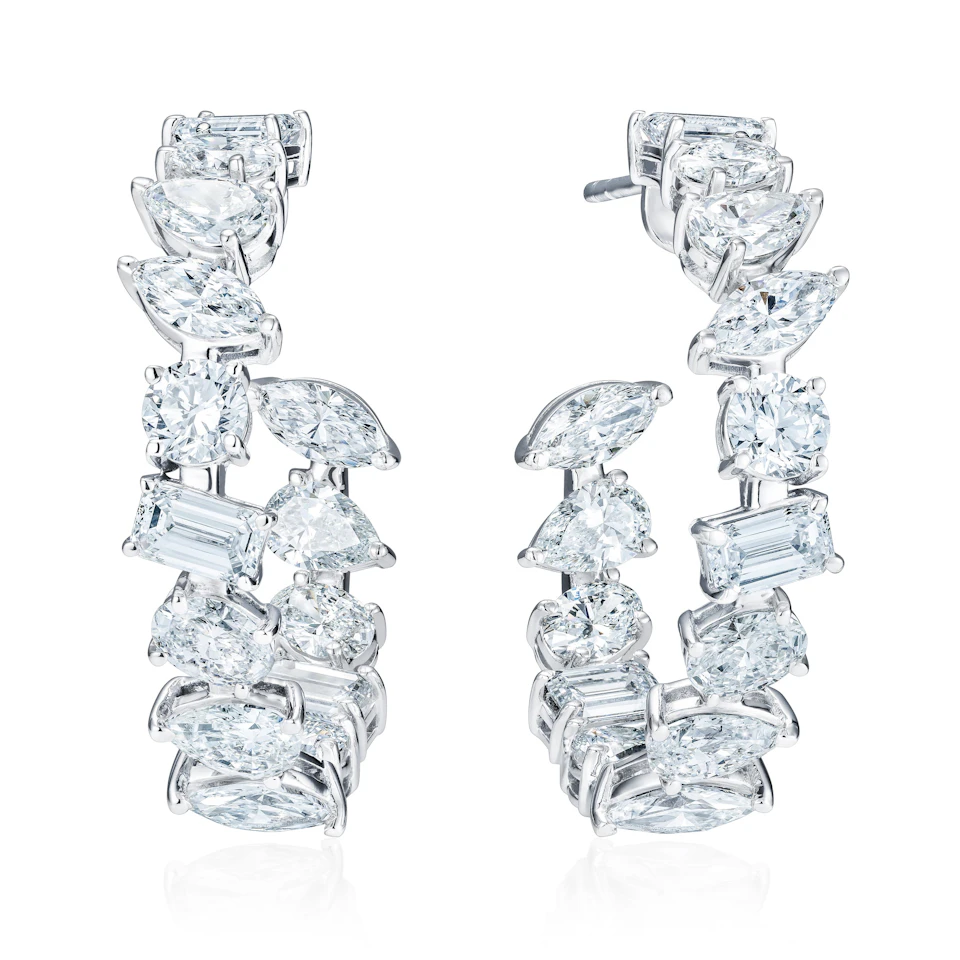 LUXE 8.00ct Lab Diamond Hoop Earrings with IGI Certified Asymmetrical-Cut Diamonds in 18K White Gold