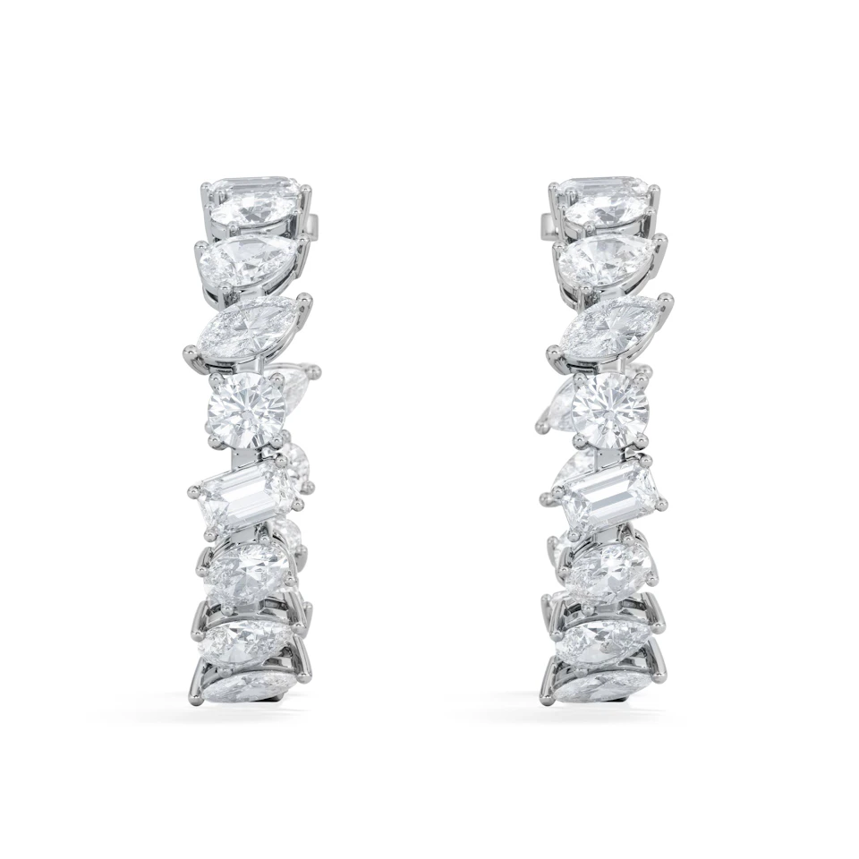 LUXE 8.00ct Lab Diamond Hoop Earrings with IGI Certified Asymmetrical-Cut Diamonds in 18K White Gold