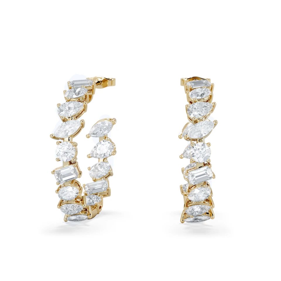 LUXE 8.00ct Lab Diamond Hoop Earrings with IGI Certified Asymmetrical-Cut Diamonds in 18K Yellow Gold