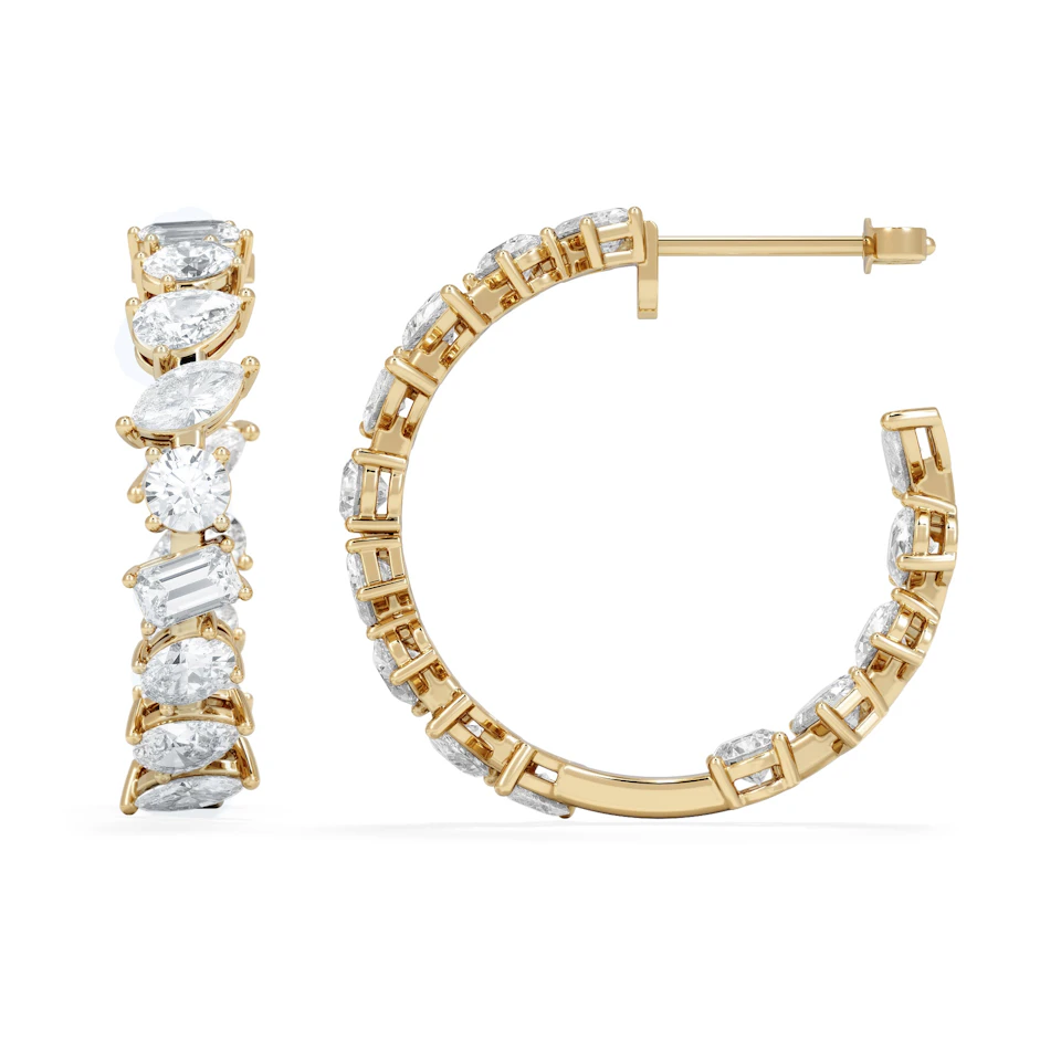LUXE 8.00ct Lab Diamond Hoop Earrings with IGI Certified Asymmetrical-Cut Diamonds in 18K Yellow Gold