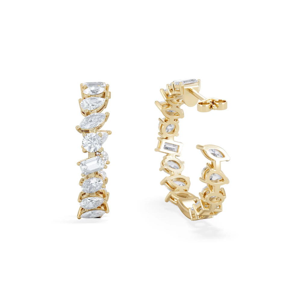 LUXE 8.00ct Lab Diamond Hoop Earrings with IGI Certified Asymmetrical-Cut Diamonds in 18K Yellow Gold