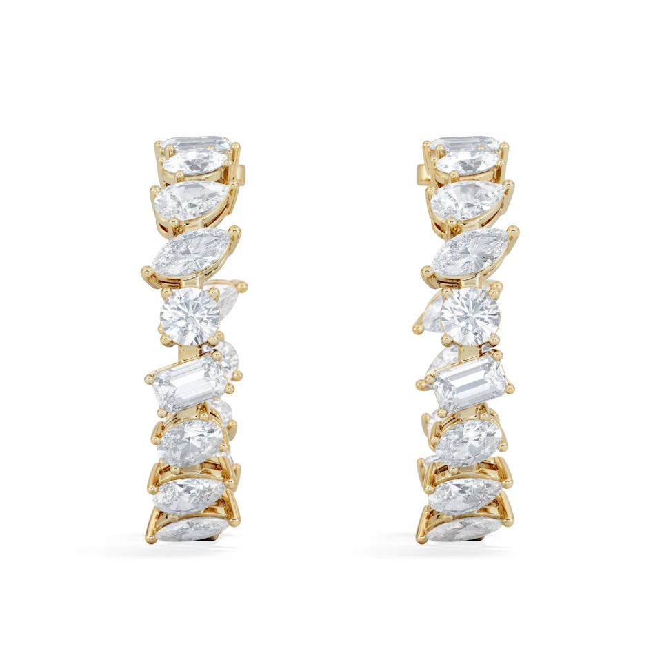 LUXE 8.00ct Lab Diamond Hoop Earrings with IGI Certified Asymmetrical-Cut Diamonds in 18K Yellow Gold