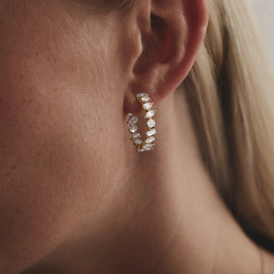 LUXE 8.00ct Lab Diamond Hoop Earrings with IGI Certified Asymmetrical-Cut Diamonds in 18K Yellow Gold