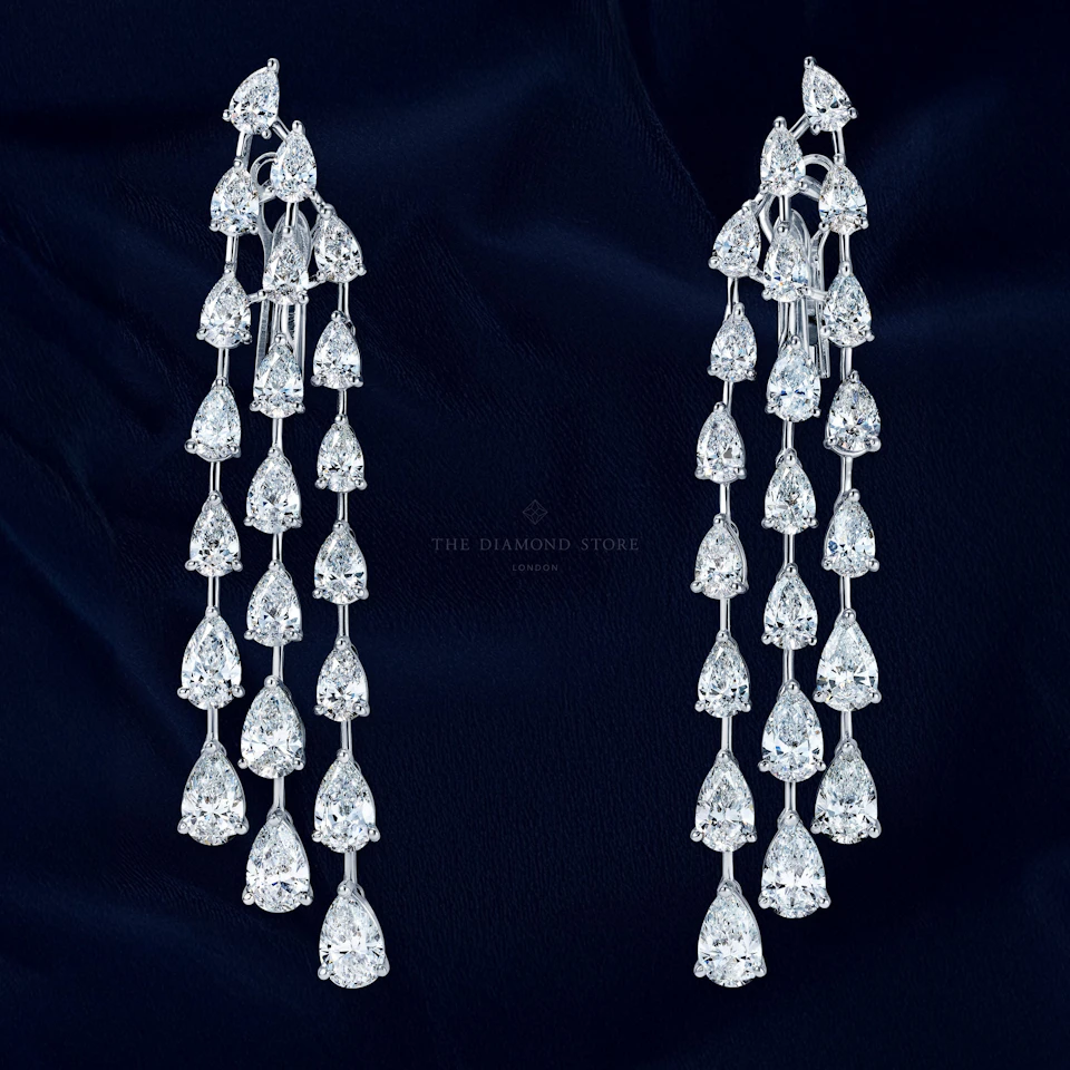 LUXE 10.00ct Lab Diamond Chandelier Earrings with IGI Certified Pear-Cut Diamonds in 18K White Gold