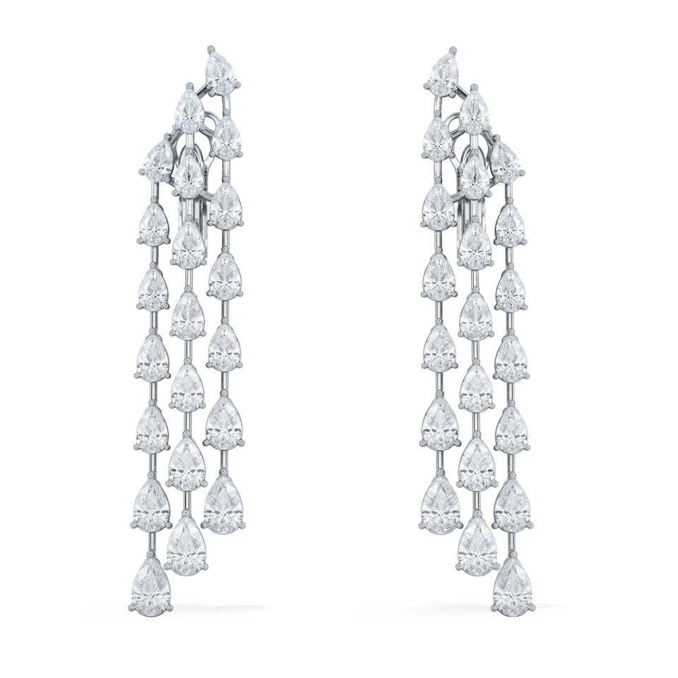 LUXE 10.00ct Lab Diamond Chandelier Earrings with IGI Certified Pear-Cut Diamonds in 18K White Gold