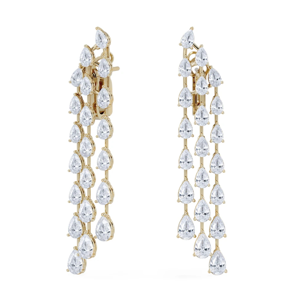 LUXE 10.00ct Lab Diamond Chandelier Earrings with IGI Certified Pear-Cut Diamonds in 18K Yellow Gold